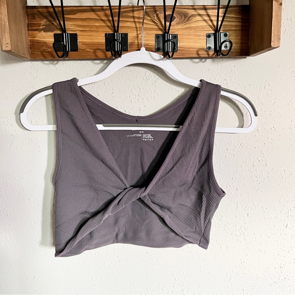 Garage Twist Front Ribbed Crop Top - Dark Gray